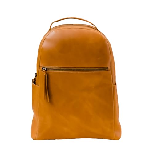 Able Clothing Mochila Alem: hecha a mano brasileña, grande y duradera, se adapta a portátiles de 15 pulgadas, soporte acolchado, múltiples bolsillos., Coñac