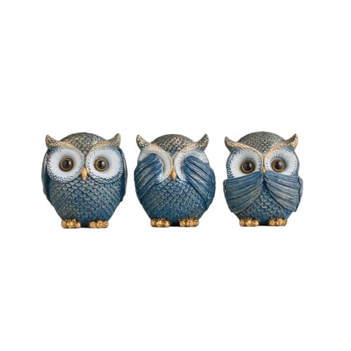 Juego de 3 Búhos Decorativos para Hogar Azul