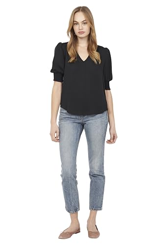 Joie Womens Women's Karemele Short Sleeve Top-100% Silk Blouse for Everyday Wear Karamele Top, Caviar, Small