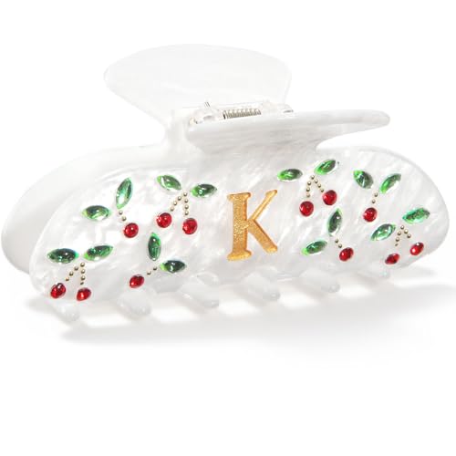 Image of CHLINS Initial Cherry Hair Clips for Women Girls - Cute Glitter Monogram Claw Clips with Rhinestone Cherry Print Hair Accessories, Ideal Birthday Bridesmaid Gifts for Teens Girls, Letter K