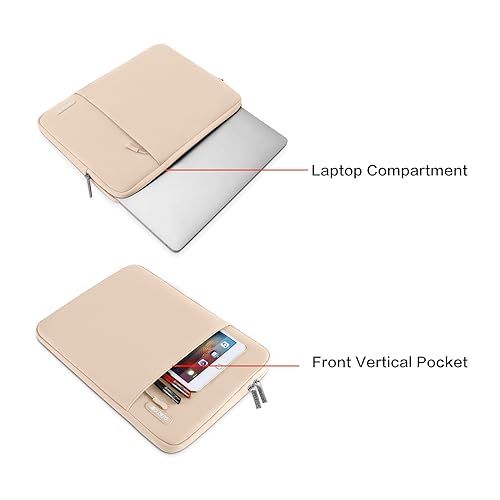 Image of MOSISO Laptop Case 13.3 inch, 13-13.3 inch Laptop Sleeve Compatible with MacBook Air /Pro 13 /Pro 14 M5 M4 M3 M2 M1, HP Dell ASUS Lenovo,Polyester Vertical Computer Sleeve Bag with Pocket,Apricot