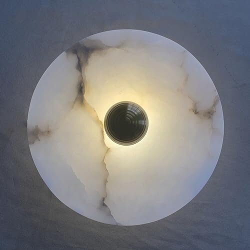 Natural Marble Wall Sconce Alabaster Round Vanity Wall Light Fixture,Hardwired Stone Wall Lamp for Bathroom Bedroom Living Room Stairs Hallway(35CM)