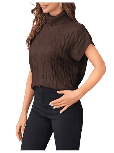 Image of SweatyRocks Women's Casual Sleeveless Turtle Neck Sweater Vest Cable Knitted Solid Crop Tank Top