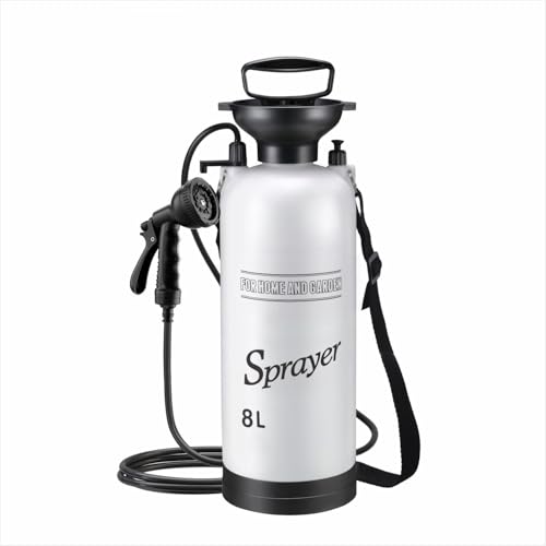 YAYAMIYA ポータブルシャワー 簡易シャワー 手動ポンプ式 3L/4L5L/8L 加圧式 電池いらず 軽量 漏れ防止 蓄圧式噴霧器 ウォーター 携帯用 洗車 キャンプ 掃除 水やり ガーデニング レジャー 洗車 海水浴 サーフィン 旅行 防災用 (8