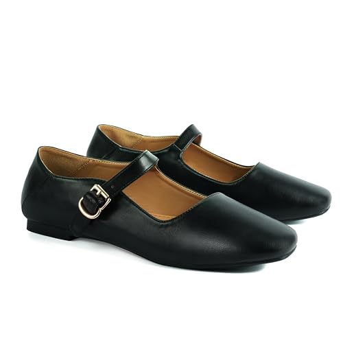 Image of VARECOLA Women's Rhinestone Mesh Mary Jane Flats, Comfortable Square Toe Shoes with Buckle Strap Stylish for Wedding Party Work Casual