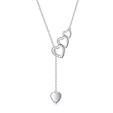DAOCHONG Heart Y Shaped Lariat Necklace Sterling Silver Lariat Long Chain Drop Adjustable Necklace Layered Necklace 30'