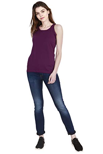 Image of FLEXIMAA Women's Cotton Plain Round Neck Sleeveless T-Shirt
