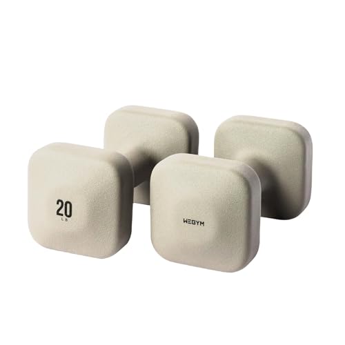 WeGym SafeGrip Square Dumbbells with Anti Slip Handles Aesthetic Free Weights for Home Workouts Stable Design Prevents Rolling during Floor Exercises (20LB/9.0KG Pair Sandstone)
