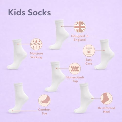 Bahob® 6 Pairs Boys Girls Kids Unisex Back to School Cotton Rich Plain Ankle School Socks