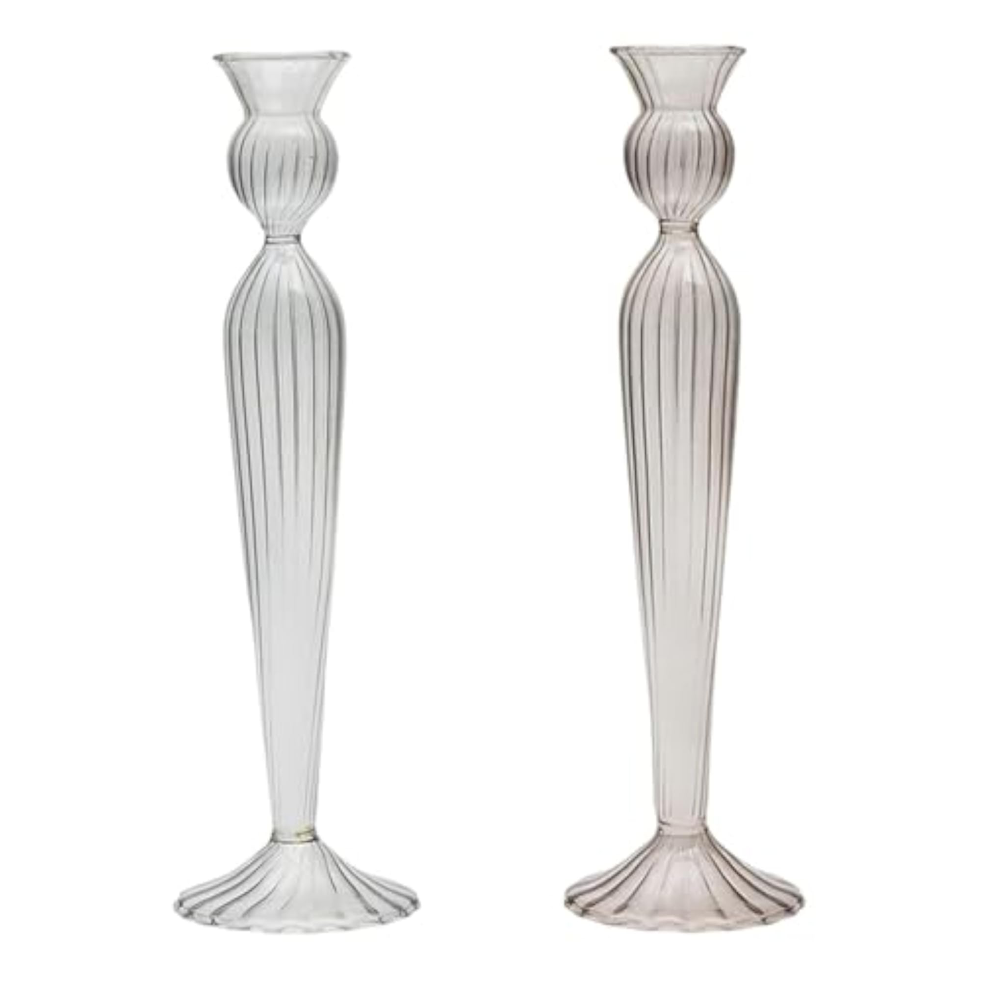 Glass Taper Candle Holder Table Ornament, Light Pink