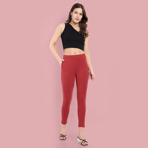 Image of ONE SKY Women Ankle Length Leggings | Premium Cotton Modal Spandex Blend | High Waist Stretchable & Bio-Washed Fabric | Colour-Lock | Ethnic Leggings for Women