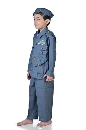 Image of BookMyCostume Premium Fabric Indian Air Force with Whistle Professional Community Helper Kids Fancy Dress Costume - Grey 3-4 years