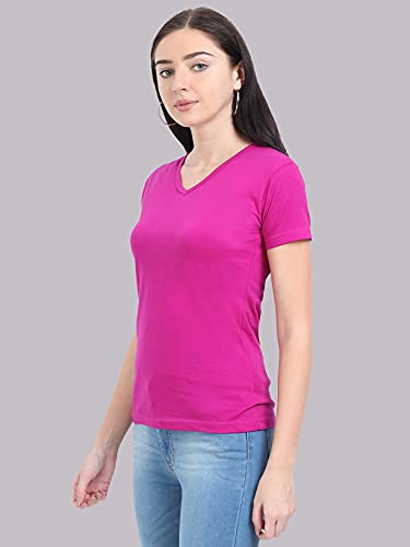 Image of FLEXIMAA Women's Cotton Plain V Neck Half Sleeve T-Shirt