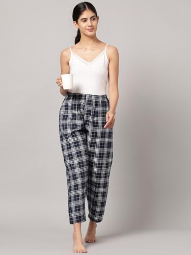 Image of KRYPTIC Women's 100% Pure Cotton Woven Pyjama | Mid Rise Relaxed Fit Full Length Nightwear Pant with Elasticated Drawstring Waistband & Side Pocket | Comfortable Lounge, Sleepwear & Casual Bottom Wear
