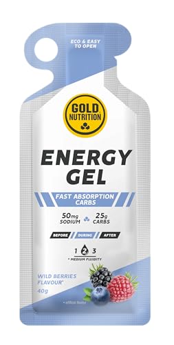 GOLDNUTRITION ENERGY GEL 40g (CAJA 16 UNIDADES) | GEL ENERGÉTICO CON 25 GRAMOS DE CARBOHIDRATOS Y 50 MG DE SODIO | IDEAL PARA DEPORTES DE RESISTENCIA (FRUTOS SILVESTRES)