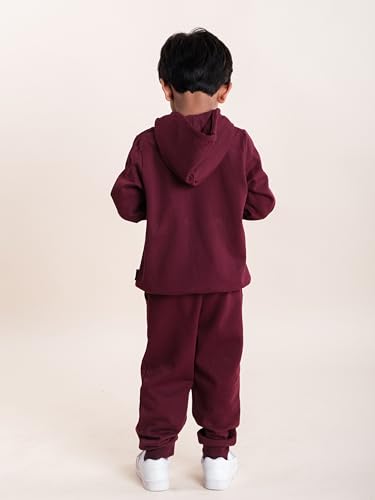 Image of Boys Solid Fleece Full Sleeve Zip Front Open Hooded Sweatshirt With Track Pant Set
