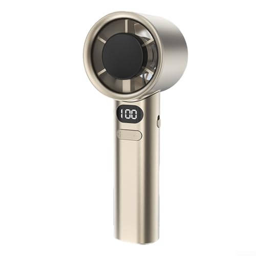 Ventilador eléctrico Turbofan portátil, pantalla digital, recargable por USB, compacto y ligero (dorado)