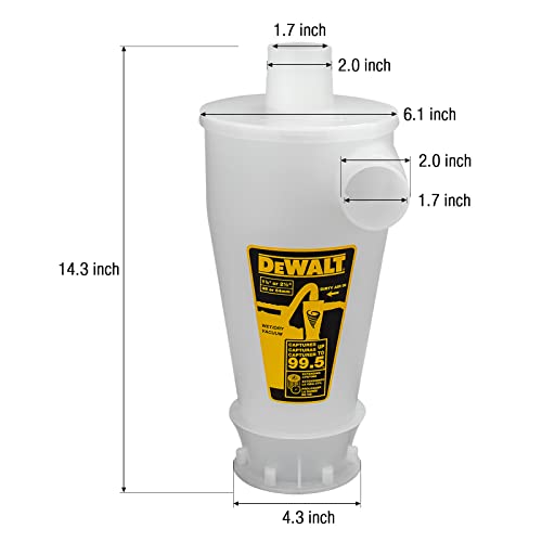 DEWALT Dust Separator with 6 Gallon Poly Tank, 99.5% Efficiency Cyclone Dust Collector, High-Performance Cycle Powder Collector Filter, DXVCS002, Yellow