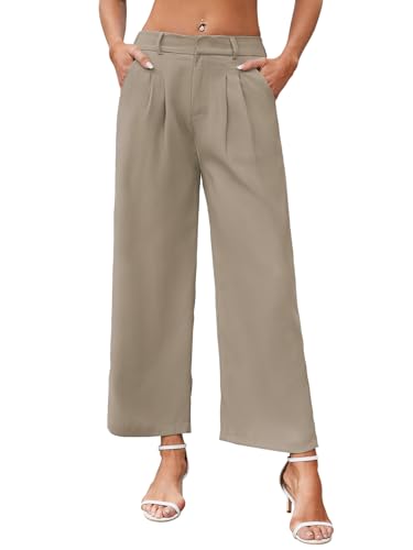 Damenhose mit Weitem Bein Kausale Büro Business Hosen für Damen mit Taschen Arbeitshosen mit hoher Taille Palazzohosen Anzughosen für Damen