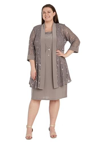 Image of R&M Richards Women's Sequin Lace Jacket & ITY Sheath with Necklace for Mother of the Bride, Cocktail Attire, Evening Wear