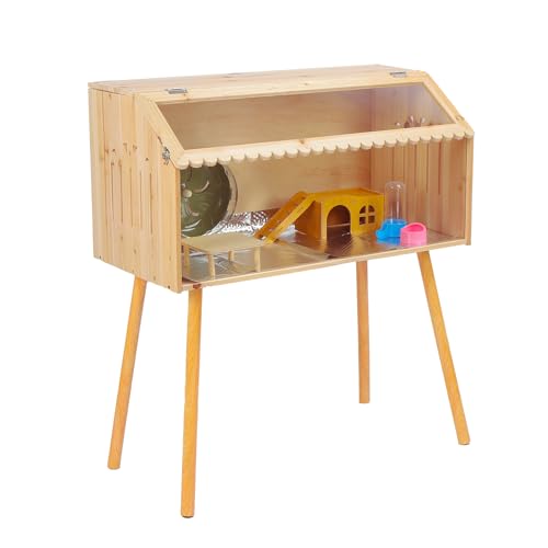 Brooder Box for Chicks Hamster Rat Cage Glass Bottom, Wooden Habitat Chew Proof Guinea Cages and Rat Habitat with Acrylic Sheets and Openable Top 31.5 X 15.7 X 15.7in