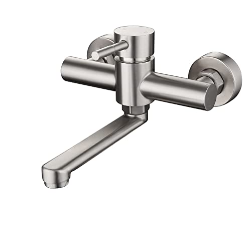 Homelava Grifo Cocina Pared Grifo De Montaje En Pared Giratorio 360 Acero Inoxidable 304,Cepillado,Distancia De 135-165mm Entre Dos Orifícios Mango Redondo:Longitud Del Pico 18 Cm Homelava Grifo Cocina Pared Grifo De Montaje En Pared Giratorio 360 Acero Inoxidable 304,Cepillado,Distancia De 135-165mm Entre Dos Orifícios Mango Redondo:Longitud Del Pico 18 Cm