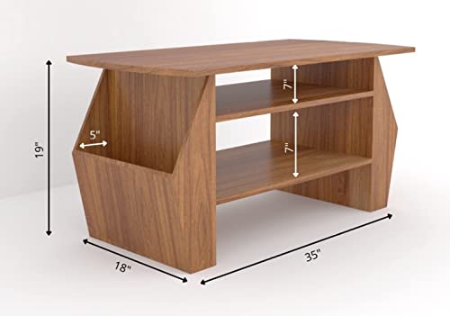 Image of MAMTA DECORATION Engineered Wood Coffee Table with Shelf and Pocket Storage Multipurpose Sofa Table Wooden Centre Table for Bedroom Living Room Home (Teak Finish)
