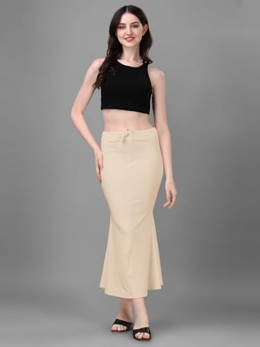 Image of Women's Saree Shapewear Petticoat, Cotton Blend Stretchable Mermaid Skirt, High Waist Tummy Control, Smooth Curve Fit with Adjustable Drawstring