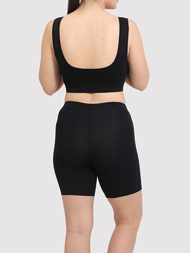 Image of GLAMORAS Women's Bamboo Spandex High Waist 4-Way Stretch Shorts | 95% bamboo 5% spandex, 4-way stretch, concealed waistband, breathable, anti-chafing, everyday comfort