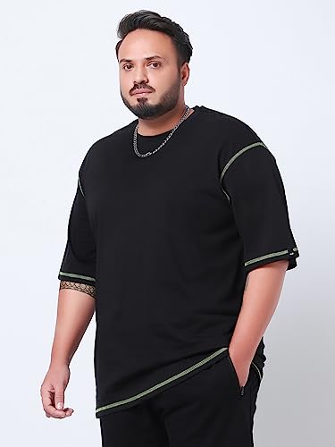 Image of Bewakoof Men's Solid 100% Cotton Plus Size T-Shirt - Oversized Fit, Round Neck, Half Sleeves