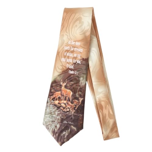 As the Deer | Brown Tie | Polyester Hand-Printed Christian Ties for Men | Church Business Formal Wedding Neck Mens Ties (02)