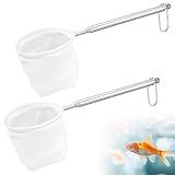 Lot de 2 épuisettes d'aquarium - Filet de pêche à mailles fines - Poignée extensible en acier inoxydable de 40 cm - Mini épuisette pour petits poissons et crevettes - Petit aquarium et nano réservoir