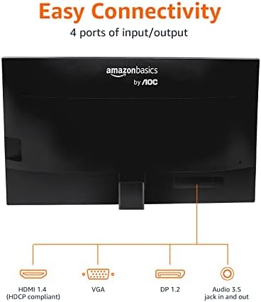 Amazon Basics 24-inch Full HD IPS Monitor, 75 Hz, 1080P, HDMI, Display Port and VGA Input, Adjustable Stand, VESA Compatible, Built-in Speakers for Office and Home, Black — view 2