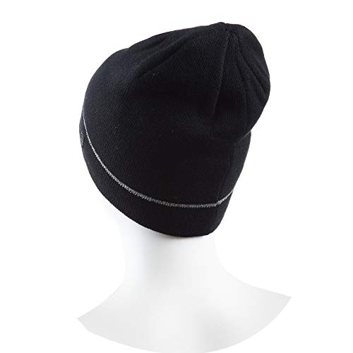 Image of C9 Champion Kids' Machine Washable Black Beanie Hat with Reflective Stripe and Fleece Lining