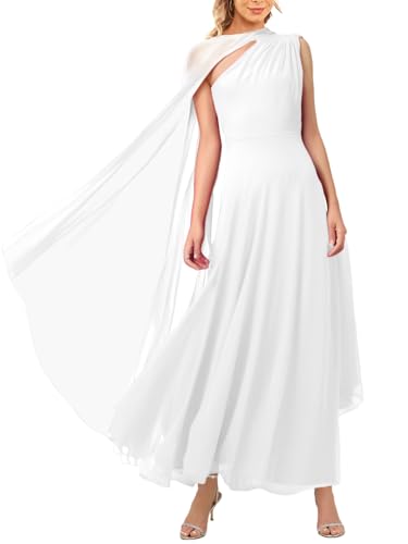 Image of Aisbei Women's Elegant One Shoulder A Line Flowy Maxi Dress Evening Gowns Party Formal Wedding Guest Dresses with Cape