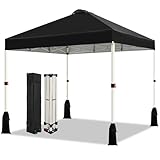 WEIZE 10x10 Pop Up Canopy Tent, 1-Button Push Setup Canopy Tent, Adjustable Height Instant Portable Shelter, Portable Roller Bag, Easy Outdoor Sun Shade for Events, 4 Weight Bags, Black
