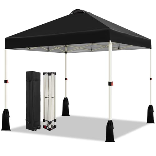 WEIZE 10x10 Pop Up Canopy Tent, 1-Button Push Setup Canopy Tent, Adjustable Height Instant Portable Shelter, Portable Roller Bag, Easy Outdoor Sun Shade for Events, 4 Weight Bags, Black