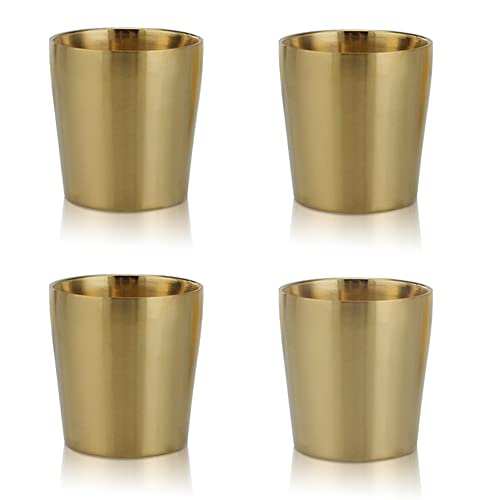 Paquete de 4 tazas de acero inoxidable pequeñas doradas de 175 ml, vasos de metal de doble pared, vasos de metal irrompibles para uso en interiores y exteriores Cover