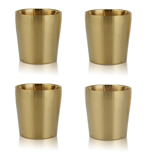 Paquete de 4 tazas de acero inoxidable pequeñas doradas de 175 ml, vasos de metal de doble pared, vasos de metal irrompibles para uso en interiores y exteriores