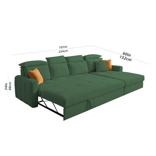 Image of Casaliving Gagnon RHS 6 Seater L Shape Corner Sofa Cum Bed for Living Room (Green Fabric) Premium Fabric Sofa
