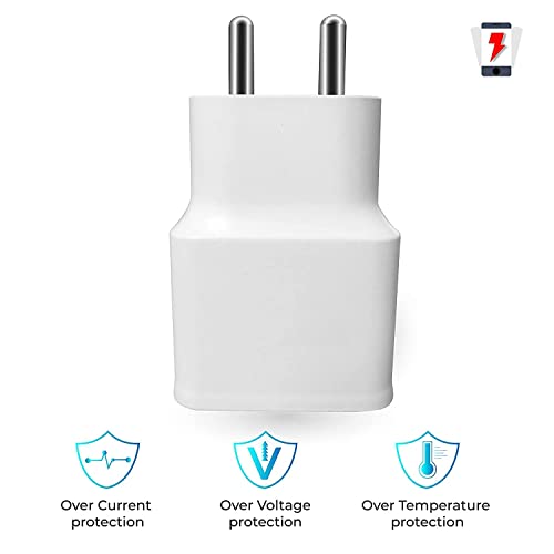 Image of Fast Charger Compatiable with 1 Meter Micro USB Type B Charger for Vivo V15 Pro, V7 Plus, Y81, Y93, Z1 Pro, S1, U10, V15 Pro, Y15 2019 Adapter Like Wall Charge | Android USB Charger (2.4 Amp, White)