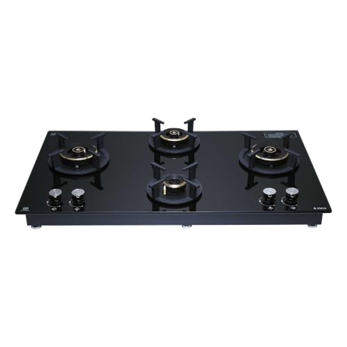 Image of Elica 90 cm 4 Burner Auto Ignition Hob | RG FLEXI DFS AB 4B 91 TX | 8 mm Toughened Glass, Direct Vertical Flame Brass Burners, Fully Sealed Burner Design, 2 Year Comprehensive Warranty