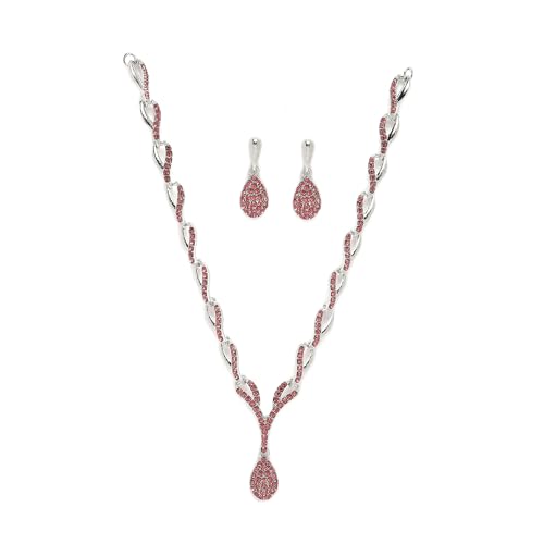 Image of ZENEME Oxidised Silver-Plated Cubic Zirconia Studded Teardrop Shaped Necklace With Earrings Jewellery Set For Girls and Women