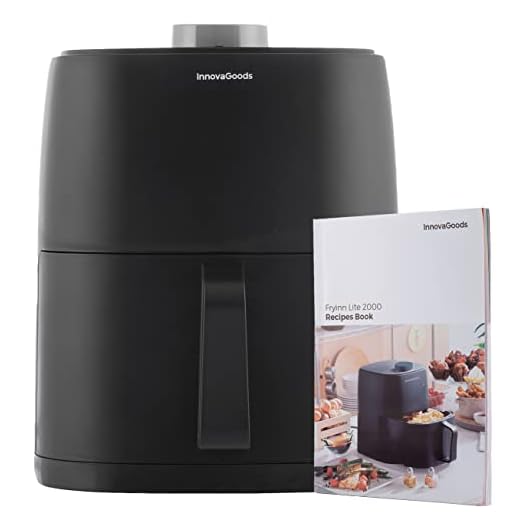 InnovaGoods® Freidora sin Aceite 2L, air fryer 1200W con +100 recetas en Español, freidora aire con cesta antiadherente, temporizador y flujo de aire 360°, para 2 personas, Color Negro