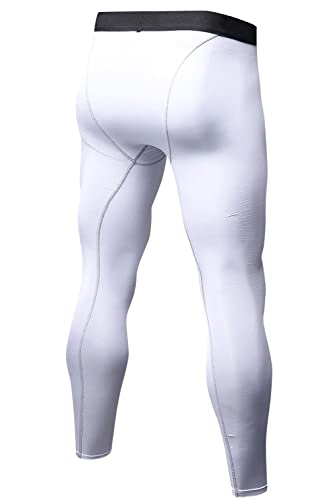 White Compression Pants Men, Dry Fit Running Tights Athletic Gym Leggings Yoga Football Basketball Tights Full Length #TOP1