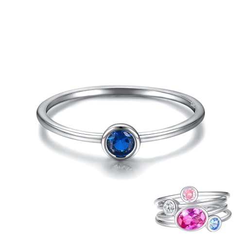 925 Sterling Silver Mother Birthstone Stackable Rings Set Mom Ring with Birthstone Family Ring Mother's Day Jewelry Gifts for Wife Mama