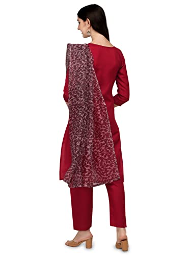 Image of Pujia Mills Women's Polyester Straight 3 /4th Sleeve Readymade Salwar Suit Kurta With Pant And Duppatta's