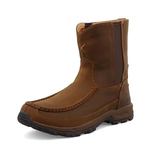 Twisted X Men’s 8″ Pull-On Hiker Boot - Soft Toe Western Boots with Full-Grain Leather Vamp - Distressed Saddle & Saddle, 10.5 M