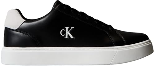 Calvin Klein Herren Cupsole Sneaker Classic Laceup aus Leder, Schwarz (Black/Bright White), 42