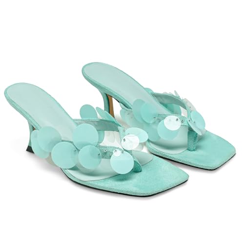 Black Flip Flop Heels Sandals for Women with Plastic Disc Straps Comfortable Slip on Open Toe Kitten Heel Thong Sandal Casual Summer Dressy Shoes.4